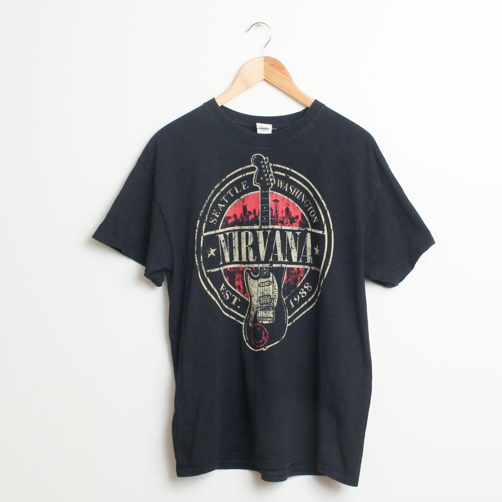 Nirvana Seattle Washington Shirt Mens Large Black Grunge Band Tee